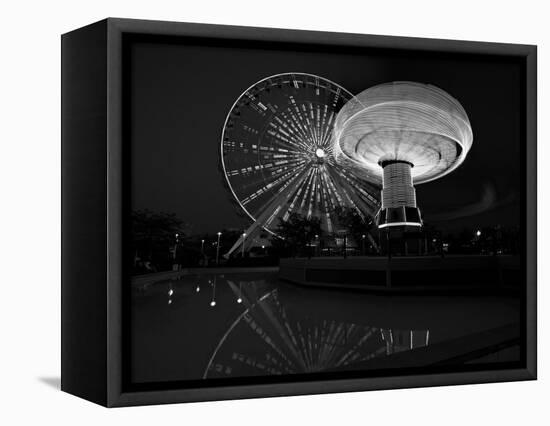 Navy Pier Nights Chicago BW-Steve Gadomski-Framed Stretched Canvas