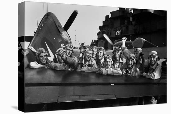 Navy Pilots Celebrate on the USS Lexington-null-Stretched Canvas