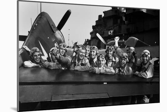 Navy Pilots Celebrate on the USS Lexington-null-Mounted Photo