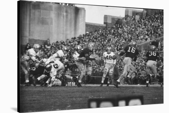 Navy Quaterback, George Welsh, Reaching Out to Complete Pass, During Army-Navy Game-John Dominis-Stretched Canvas
