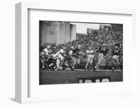 Navy Quaterback, George Welsh, Reaching Out to Complete Pass, During Army-Navy Game-John Dominis-Framed Photographic Print