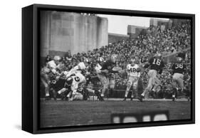 Navy Quaterback, George Welsh, Reaching Out to Complete Pass, During Army-Navy Game-John Dominis-Framed Stretched Canvas