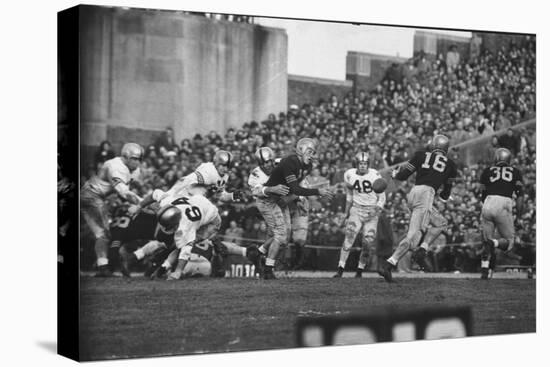 Navy Quaterback, George Welsh, Reaching Out to Complete Pass, During Army-Navy Game-John Dominis-Stretched Canvas