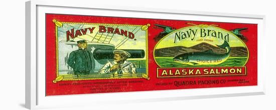 Navy Salmon Can Label - Quadra Bay, AK-Lantern Press-Framed Premium Giclee Print