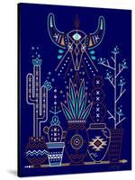 Navy Santa Fe Garden-Cat Coquillette-Stretched Canvas