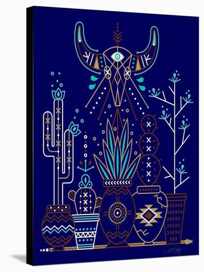 Navy Santa Fe Garden-Cat Coquillette-Stretched Canvas