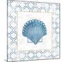 Navy Scallop Shell on Newsprint with Gold-Emily Adams-Mounted Premium Giclee Print