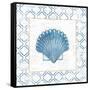 Navy Scallop Shell on Newsprint with Gold-Emily Adams-Framed Stretched Canvas