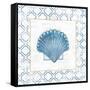 Navy Scallop Shell on Newsprint with Gold-Emily Adams-Framed Stretched Canvas