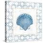 Navy Scallop Shell on Newsprint with Gold-Emily Adams-Stretched Canvas