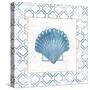 Navy Scallop Shell on Newsprint with Gold-Emily Adams-Stretched Canvas