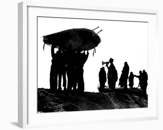 Navy SEALs Hold An Inflatable Boat Over Their Heads-Stocktrek Images-Framed Photographic Print