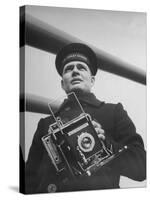 Navy Soldier Holding Camera-George Strock-Stretched Canvas