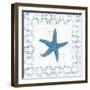 Navy Starfish on Newsprint with Gold-Emily Adams-Framed Art Print