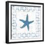 Navy Starfish on Newsprint with Gold-Emily Adams-Framed Art Print