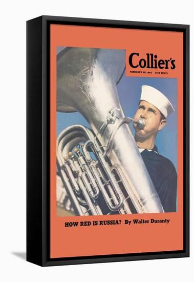 Navy Tuba Player-null-Framed Stretched Canvas