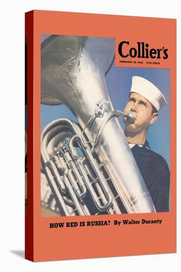 Navy Tuba Player-null-Stretched Canvas