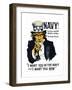 Navy! Uncle Sam is Calling You, c.1917-null-Framed Art Print