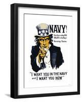 Navy! Uncle Sam is Calling You, c.1917-null-Framed Art Print