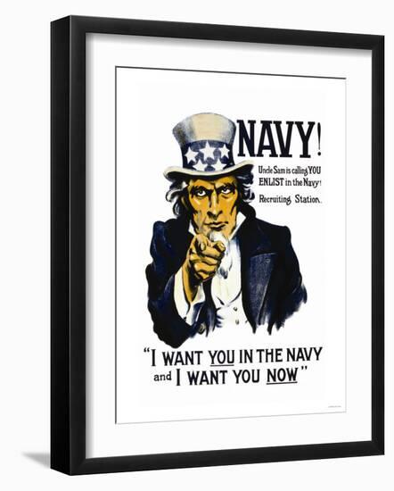 Navy! Uncle Sam is Calling You, c.1917-null-Framed Art Print