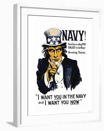 Navy! Uncle Sam is Calling You, c.1917-null-Framed Art Print