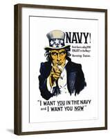 Navy! Uncle Sam is Calling You, c.1917-null-Framed Art Print