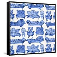 Navy Victorian Lounge Pattern-Cat Coquillette-Framed Stretched Canvas