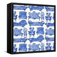 Navy Victorian Lounge Pattern-Cat Coquillette-Framed Stretched Canvas