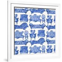 Navy Victorian Lounge Pattern-Cat Coquillette-Framed Giclee Print