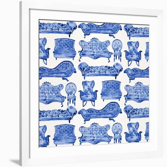 Navy Victorian Lounge Pattern-Cat Coquillette-Framed Giclee Print