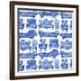 Navy Victorian Lounge Pattern-Cat Coquillette-Framed Giclee Print