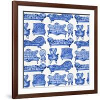 Navy Victorian Lounge Pattern-Cat Coquillette-Framed Giclee Print