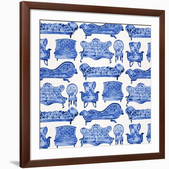 Navy Victorian Lounge Pattern-Cat Coquillette-Framed Giclee Print