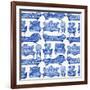 Navy Victorian Lounge Pattern-Cat Coquillette-Framed Giclee Print