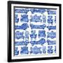 Navy Victorian Lounge Pattern-Cat Coquillette-Framed Giclee Print