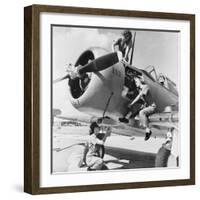 Navy Wave Aviation Machinist's Mates, Working on an North American Aviation Snj Training Plane-null-Framed Photo