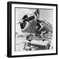 Navy Wave Aviation Machinist's Mates, Working on an North American Aviation Snj Training Plane-null-Framed Photo