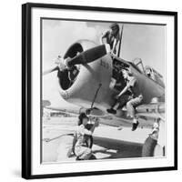 Navy Wave Aviation Machinist's Mates, Working on an North American Aviation Snj Training Plane-null-Framed Photo