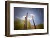 Naxi Poles with Wood Carvings with Moving Clouds in a Long Exposure, Lijiang, Yunnan, China, Asia-Andreas Brandl-Framed Photographic Print