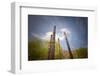 Naxi Poles with Wood Carvings with Moving Clouds in a Long Exposure, Lijiang, Yunnan, China, Asia-Andreas Brandl-Framed Photographic Print