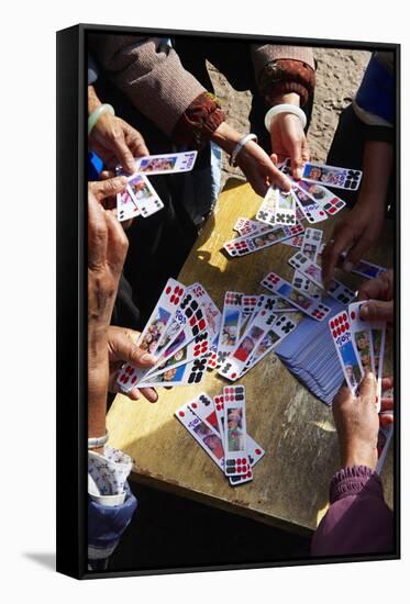 Naxi Women Playing a Local Game of Cards, Lijiang, Yunnan, China, Asia-Bruno Morandi-Framed Stretched Canvas