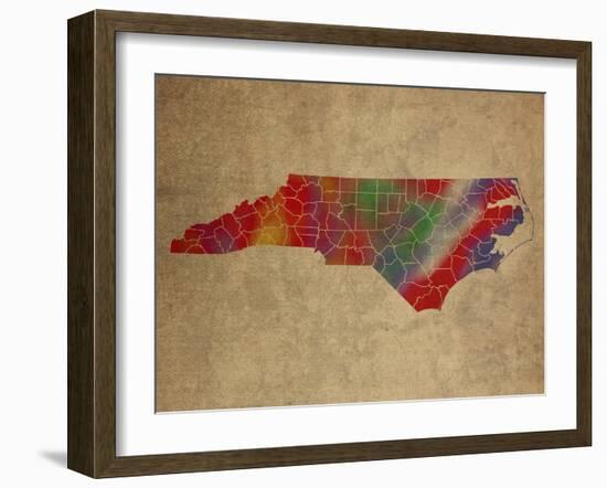 NC Colorful Counties-Red Atlas Designs-Framed Giclee Print