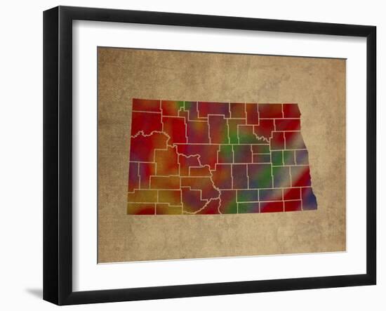 ND Colorful Counties-Red Atlas Designs-Framed Giclee Print