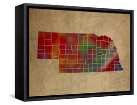 NE Colorful Counties-Red Atlas Designs-Framed Stretched Canvas