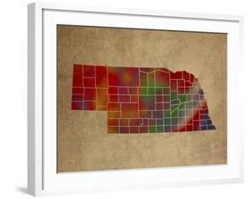 NE Colorful Counties-Red Atlas Designs-Framed Giclee Print