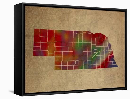 NE Colorful Counties-Red Atlas Designs-Framed Stretched Canvas