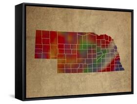 NE Colorful Counties-Red Atlas Designs-Framed Stretched Canvas