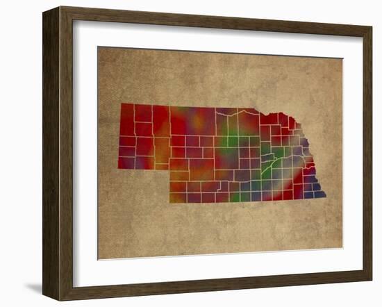 NE Colorful Counties-Red Atlas Designs-Framed Giclee Print