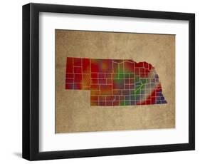 NE Colorful Counties-Red Atlas Designs-Framed Giclee Print