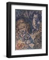 Neanderthal Humans Confronted by a Cave Bear-null-Framed Art Print